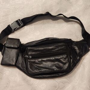 Toni leather black fanny pack, 14"x6.5"